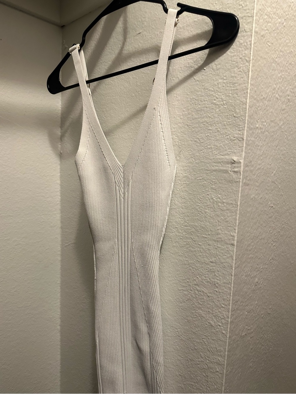 SMALL Elegant White Ribbed Midi Dress Scoop Neck - Picture 5 of 7